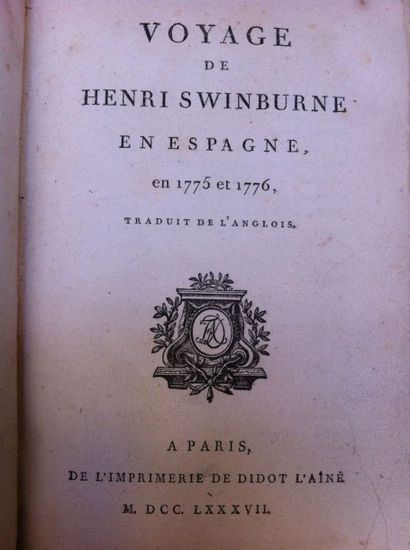 SWINBURNE Henri Voyage en Espagne. Paris, Didot, 1787, in-8 relié plein veau remonté,...