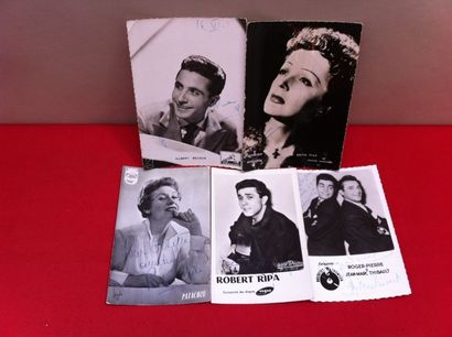 null [PHOTOGRAPHIE] Ensemble de cinq photos- cartes dédicacées: Edith Piaf, Gilbert...