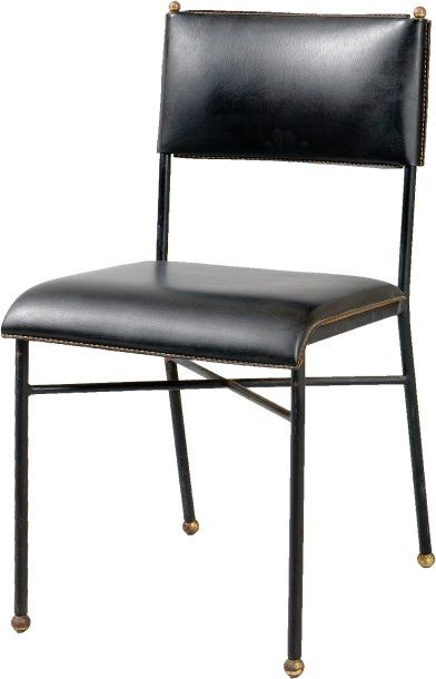 JACQUES ADNET - vers 1965 Chaise gainée de cuir noir piqué sellier en son assise...
