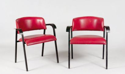 JACQUES ADNET - vers 1960 Paire de sièges bridges, assise et dossier en simili cuir...