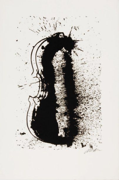 ARMAN (1928-2005) Violon Lithographie signée en bas à droite 57,5 x 38 cm
