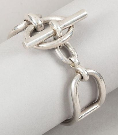 HERMES Paris Bracelet "Quercy" en argent, fermoir bâtonnet. Pds: 81,6 grs environ....