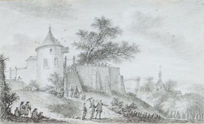 Aignan-Thomas Desfriches (Orléans 1715-1800) Quatre paysages animés Crayon noir,...