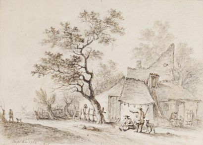 AIGNAN-THOMAS DESFRICHES (ORLÉANS 1715 - 1800) L'auberge devant le chemin Crayon...