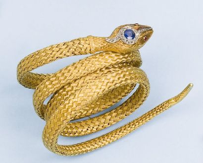 Bracelet « serpent » en or jaune tressé,...
