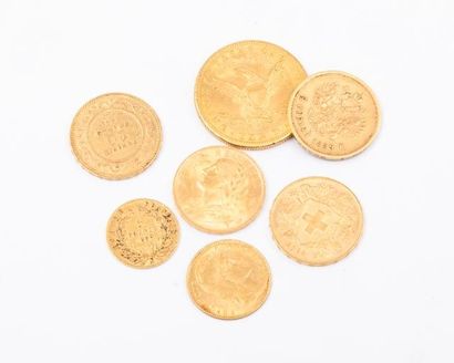 Lot comprenant sept pièces en or: 10 Dollars...