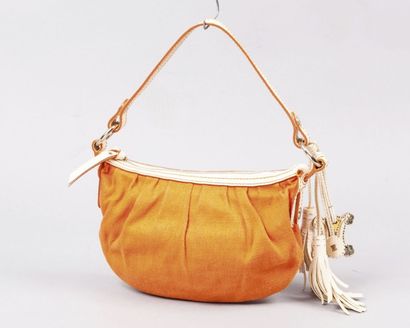 CELINE Mini sac 20cm en toile orange et cuir grené coquille d’oeuf à surpiqûres orange,...