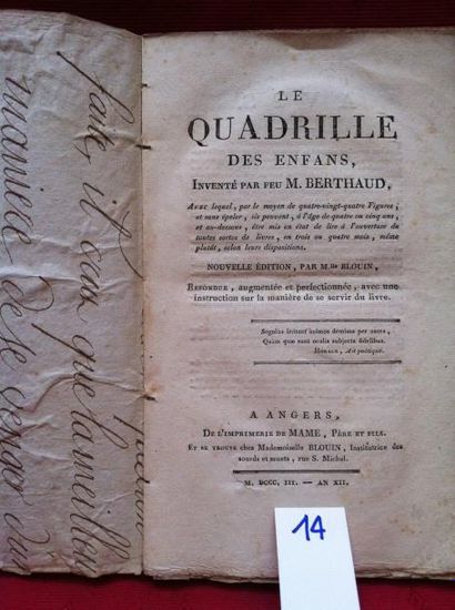 BERTHAUD, BLOUIN Le Quadrille des enfans, inventé par feu M. Berthaud, Avec lequel,...