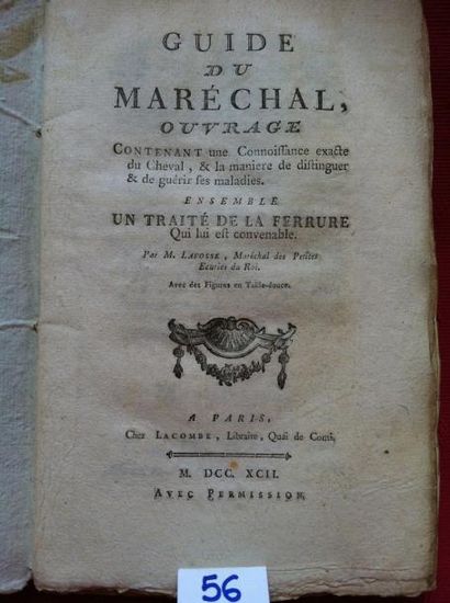 LAFOSSE Guide du Maréchal, ouvrage contenant une connoissance exacte du cheval, et...