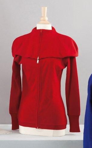 Claude MONTANA circa 1980 Pull cardigan en jersey de laine rouge, devant zippé, col...