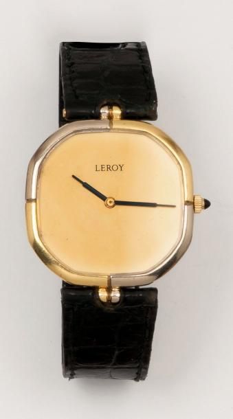 LEROY Montre de poignet en or de deux couleurs. Mouvement mécanique. Bracelet de...