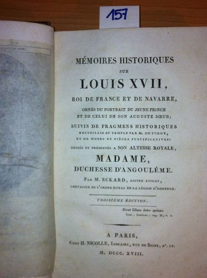 ECKARD Jean Mémoires historiques sur Louis XVII, roi de France et de Navarre, ornés...