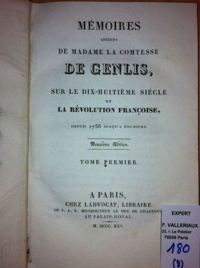 GENLIS Stéphanie-Félicité Du Crest, Comtesse de Mémoires inédits de Madame la Comtesse...