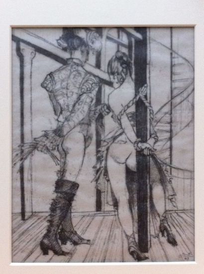 BAZIN Suzanne Torero flagellant. Monotype sur plaque encré, sur calque. Dim. 32x...