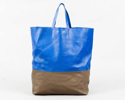 CELINE Sac bicabas en cuir agneau bleu et gris, double poignée, très bon état