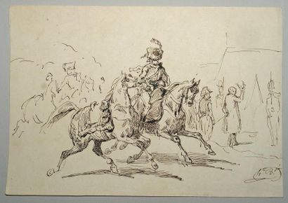 Hippolyte BELLANGE (1800-1866) Grenadiers à cheval Deux dessins à la plume et encre...