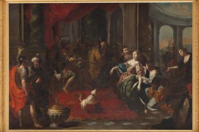 École Flamande du XVIIe siècle L'évanouissement d'Esther Huile sur toile 87 x 125...