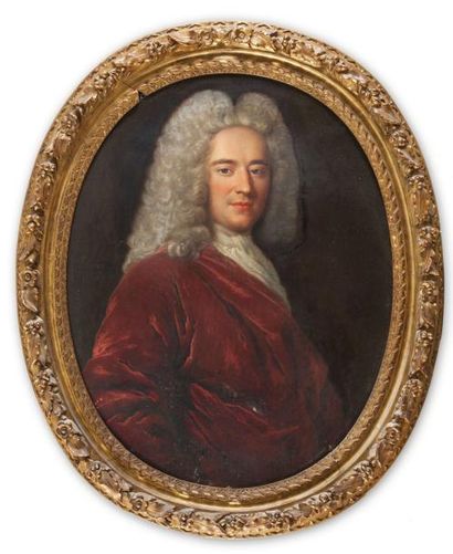 Alexis Simon BELLE (Paris, 1674 - 1734) Portrait d'homme au manteau rouge Toile d'origine...