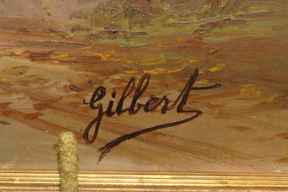 GILBERT, fin du XIXe Entrée d'une ferme fortifiée Huile sur toile, signée en bas...