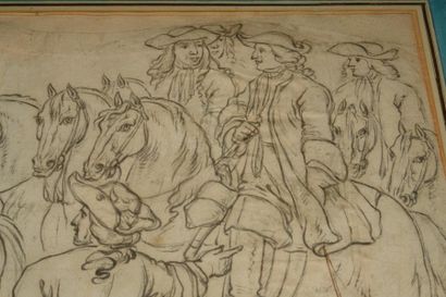 Adam VAN DER MEULEN (1632-1690) ET SON ATELIER Etude d'un groupe de cavaliers Contre-épreuve...