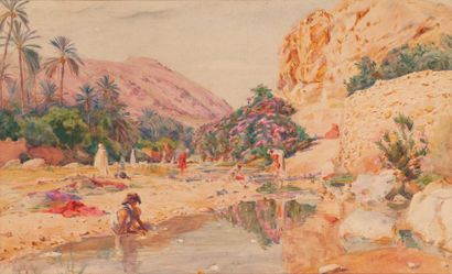 Alphonse BIRCK (1859-1942) Vue de l'Oued d'El Kantara Aquarelle, non signée. 35 x...