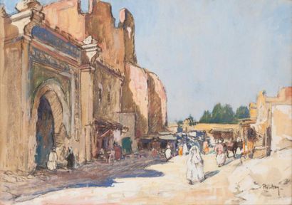 Henri PONTOY (1888-1968) Entrée de la Casbah, Maroc Aquarelle, signée en bas à droite....