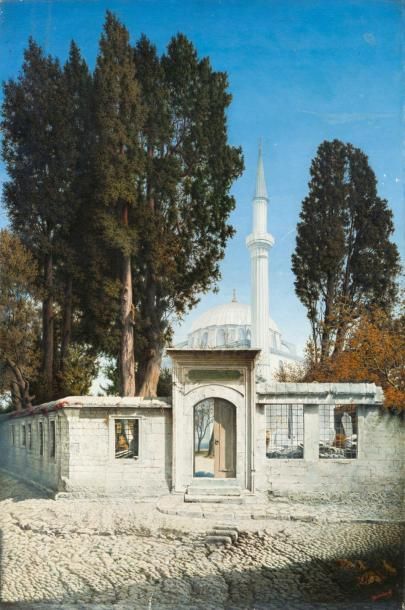 S. WELLENDORF (XIXème) Entrée de la Mosquée, Turquie Huile sur toile, signée en bas...