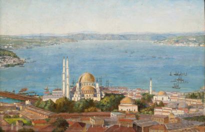 H. MARSTAFF (XIXème siècle) Vue panoramique du Bosphore Huile sur toile, signée en...