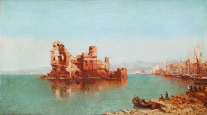 Henri DURAND-BRAGER (1814-1879) Vue présumée de Saïda, Liban, 1875 Huile sur toile,...