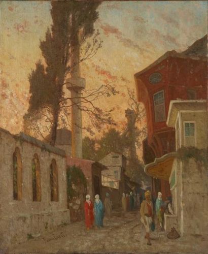 Fabius BREST (1823-1900) Fontaine, vieux Constantinople Huile sur toile, signée en...
