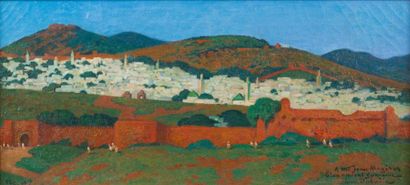 Henri DABADIE (1867-1949) Panorama de Fès Huile sur toile, signée en bas à droite...