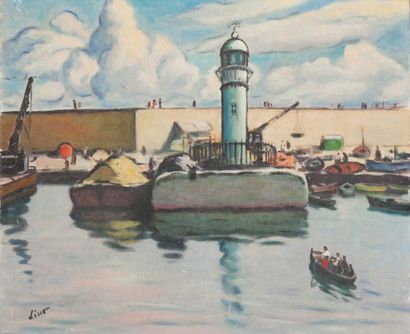 Gustave LINO (1893-1961) Phare de la Passe Nord, Port d'Alger Huile sur toile, signée...