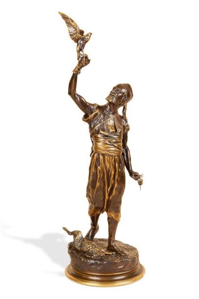 D'après Pierre Jules MENE (1810-1879) «Le fauconnier arabe à pied» Epreuve en bronze...