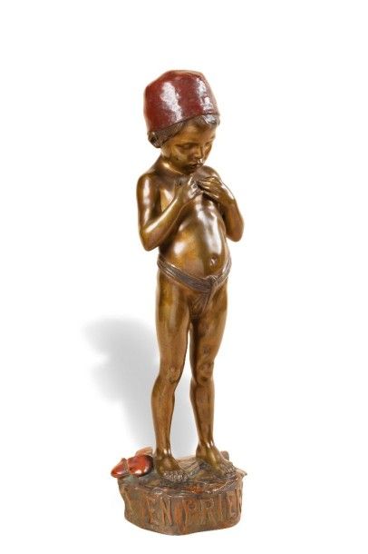 D'après Antoine BOFILL (act.1894-1939/53) En prière Epreuve en bronze à patine polychrome....