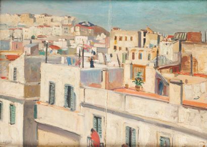 Louis Michel BERNARD (1885-1962) Les terrasses de Bab-el-Oued Huile sur carton, signée...