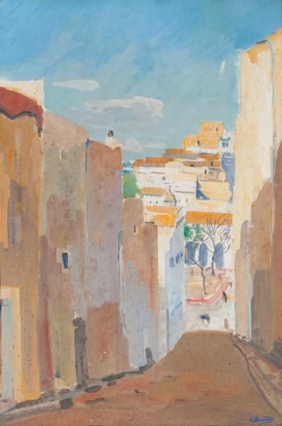 Louis Michel BERNARD (1885-1962) Rue de village du sud Algérien Aquarelle et gouache,...
