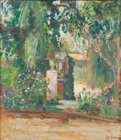 Louis Michel BERNARD (1885-1962) Jardin luxuriant Huile sur panneau, signée en bas...
