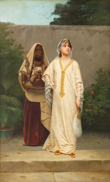 Vincent STIEPEVICH (1841-1910) Femme orientale et sa servante Huile sur panneau,...