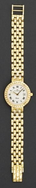 PHILIP GIRARDOT Bracelet montre de dame en or jaune, cadran blanc à chiffres romains,...