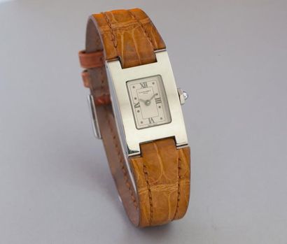 CARTIER MUST 21. Bracelet montre en acier. Cadran gris. Mouvement à quartz. Signé...