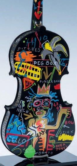 F&G Georges AMOUYAL François SCHMELTZ Hommage à Basquiat Technique mixte. Violon...