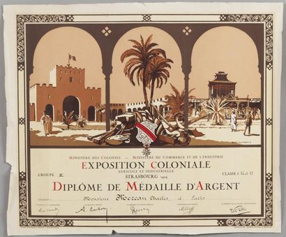 null Diplôme décerné lors de l'Exposition Coloniale de Strasbourg de 1924, à l'éditeur...