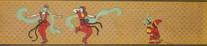 null Six frises murales polychromes représentant les femmes dansant, recevant fruits...