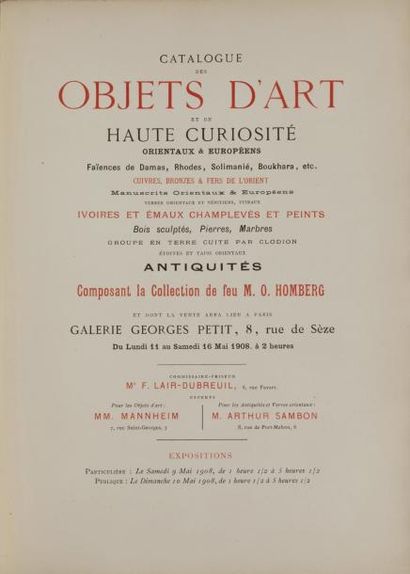 [Collection HOMBERG]. Catalogue des objets...