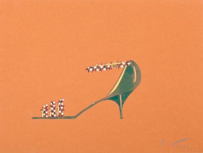 Roger VIVIER (1907-1998) circa 1963 / 1970 Projet de sandale aquarellée sur papier...
