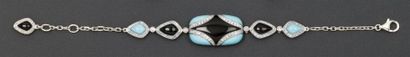 null Bracelet en or gris orné de motifs géométriques sertis d'onyx, de turquoise...