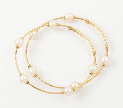 null Paire de bracelets jonc en or jaune ornés de perles de culture. P. 20,6g