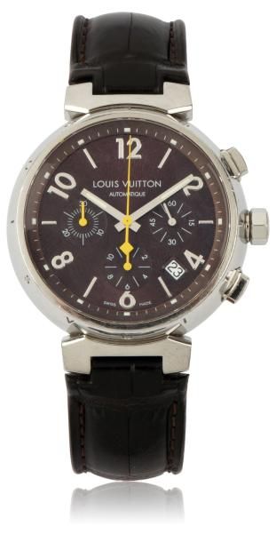 LOUIS VUITTON TAMBOUR LV277 Vers 2000 Chronographe bracelet en acier. Boîtier rond,...