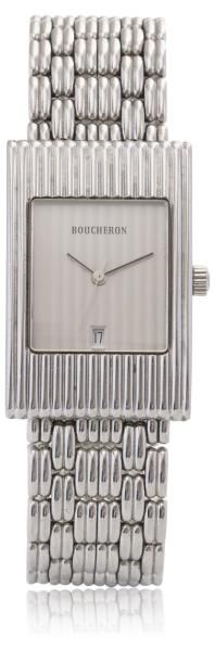 BOUCHERON REFLET vers 1999 Belle montre bracelet en acier. Boîtier rectangle à larges...
