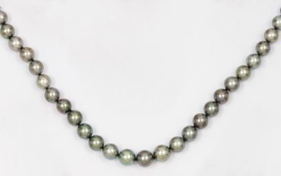 null Collier de trente huit perles de culture grises de Tahiti. Diamètre des perles:...